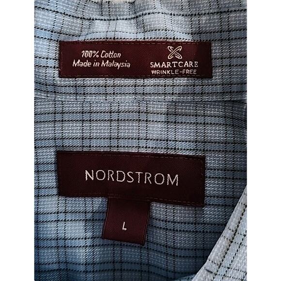 NORDSTROM SmartCare Men's Shirt Blue Gingham Check Wrinkle Free Short Sleeve - Picture 3 of 7